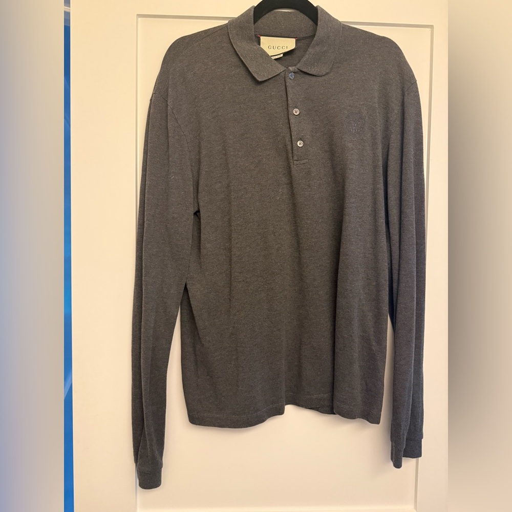 Gucci Long-Sleeve Charcoal Grey Polo